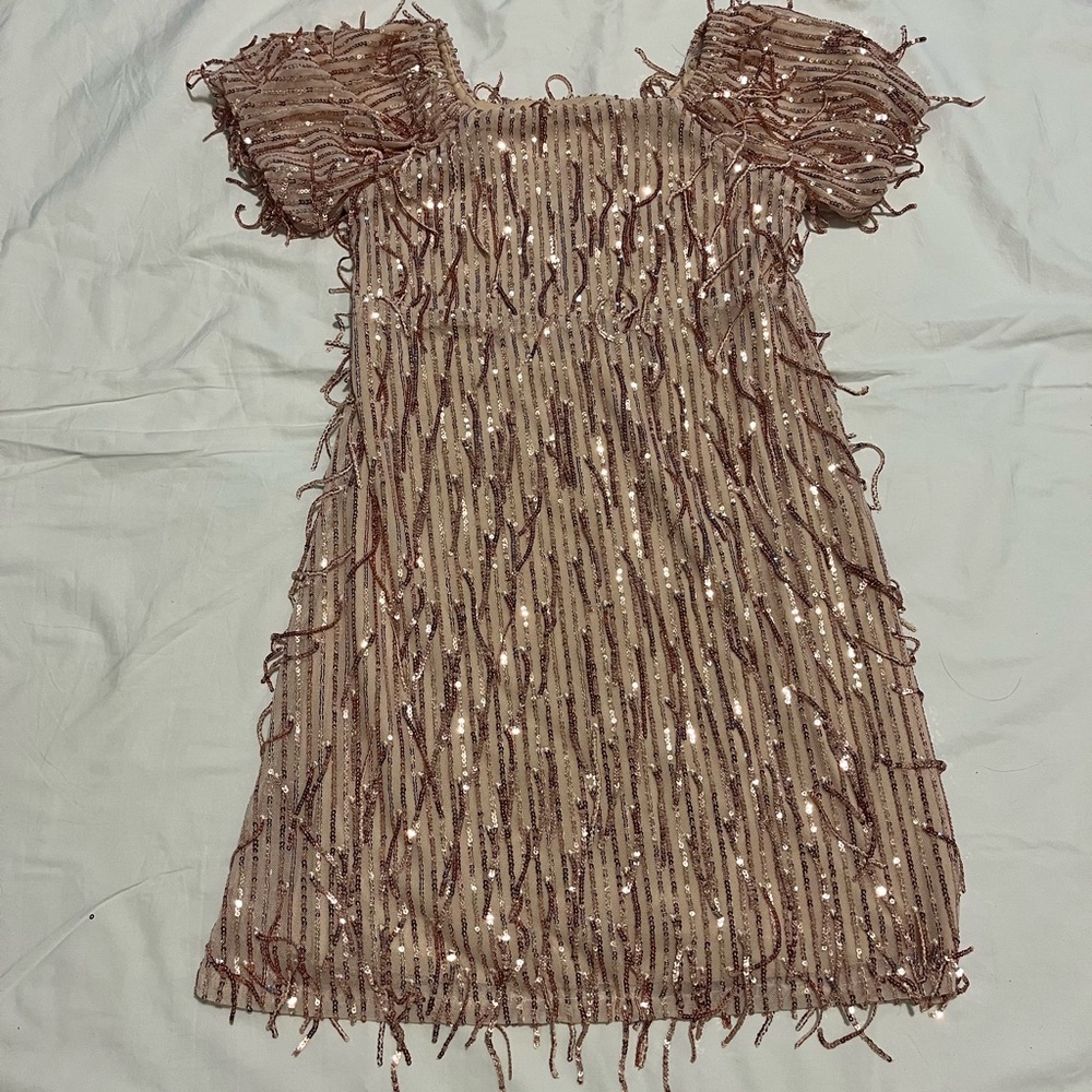 Speechless Rose Gold Sequin Fringe Girls Dress